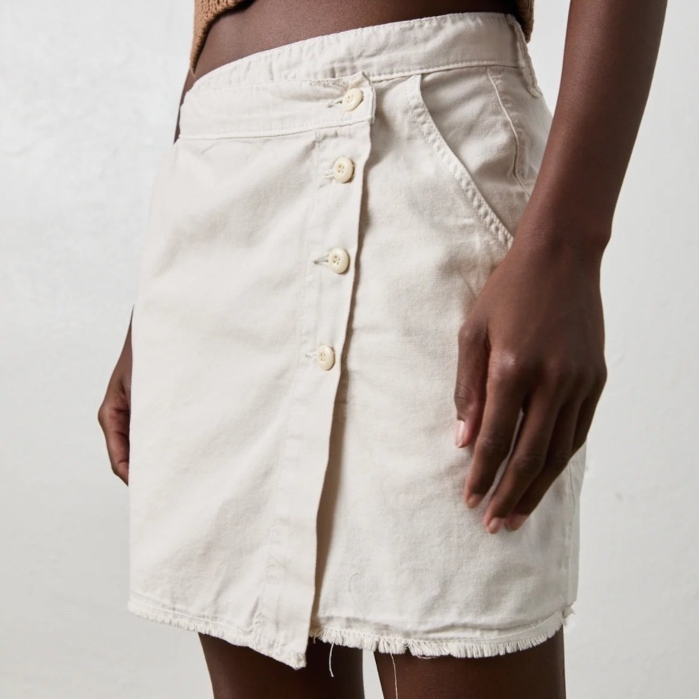 NSF Brown Fray Wrap Button Everly Skirt Size 27 - Picture 2 of 6